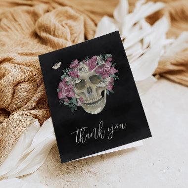 Pink Orchid Floral Skull Thank You Invitations