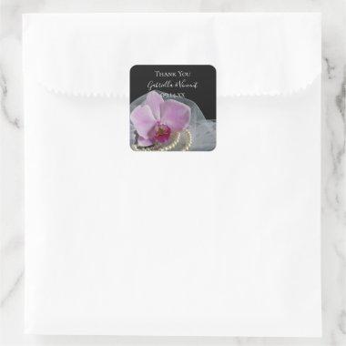 Pink Orchid on Black Wedding Thank You Favor Tag