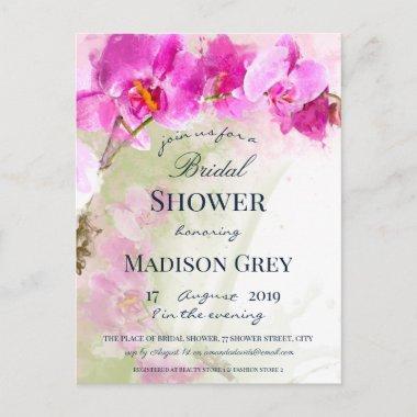 Pink Orchid Watercolor Splash Bridal Shower PostInvitations