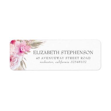 Pink Orchids and Pampas Grass Exotic Tropical Label