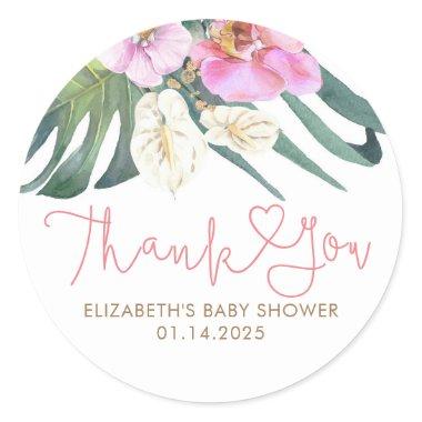 Pink Orchids Anthuriums Tropical Thank You Classic Round Sticker