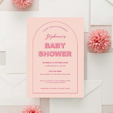 Pink Outline Bold Type Bridal Shower Invitations