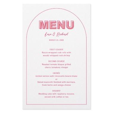 Pink Outline Bold Type Wedding menu Invitations