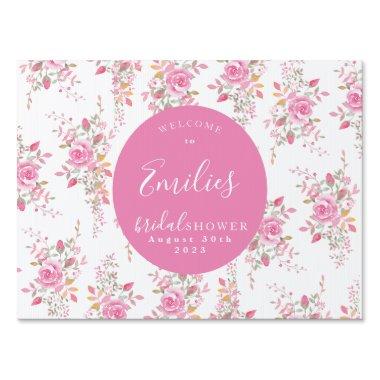 Pink Oval Flowers Bridal Shower Cart Outdoor Sign