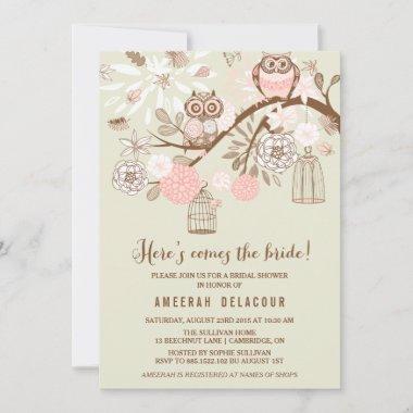Pink Owls and Birdcages Bridal Shower Invitations