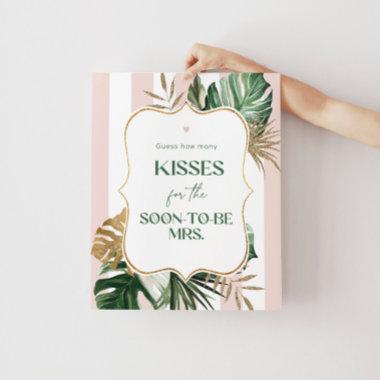 Pink palm beach how many kisses bridal shower game poster