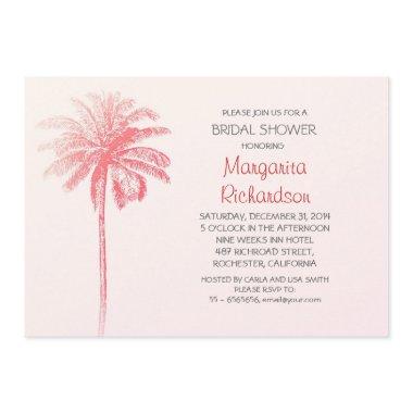 pink palm tree beach bridal shower invitations