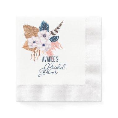 Pink Pampas Grass and Feather Bridal Shower Napkins