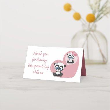 Pink Panda Bear Thank You Wedding Place Invitations