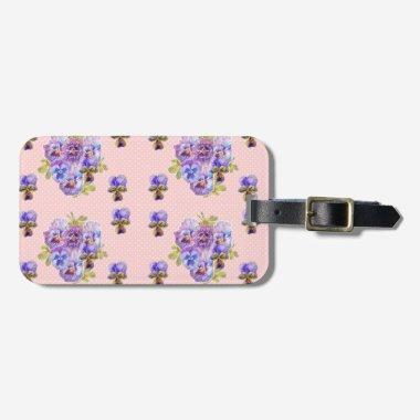 Pink Pansy Viola Floral dot Pattern Luggage Tag