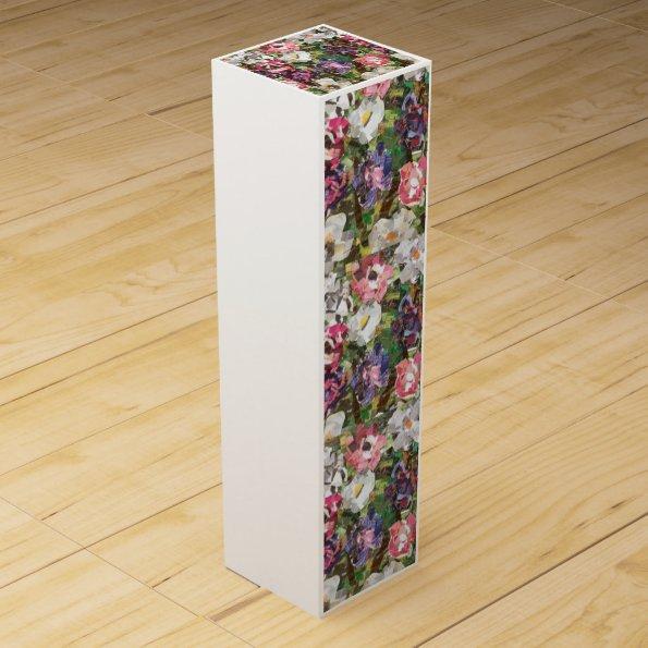 Pink Paper Flower Collage Wine Gift Box