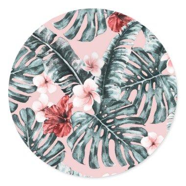 Pink Paradise Tropical Island Floral Botanical Classic Round Sticker