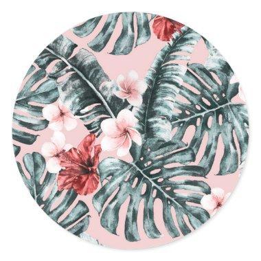 Pink Paradise Tropical Island Floral Botanical Classic Round Sticker