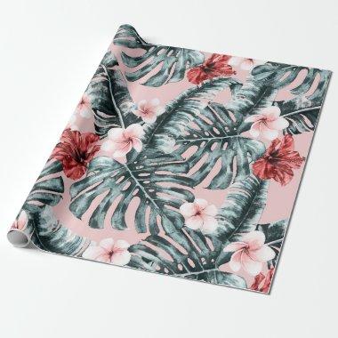 Pink Paradise Tropical Island Floral Botanical Wrapping Paper