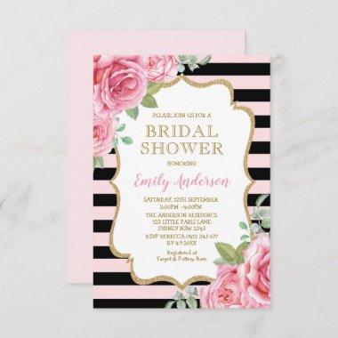 Pink Paris Bridal Shower Watercolor Roses Wedding Invitations