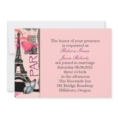 pink paris eiffel tower destination wedding Invitations