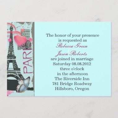 pink paris eiffel tower destination wedding Invitations