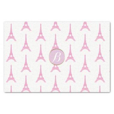 Pink Paris Eiffel Tower Monogram Modern Party Tissue Paper