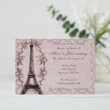 Pink Paris Grunge Bridal Shower Invitations