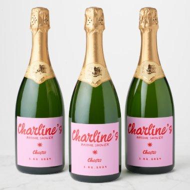 Pink Pastel Handwriting Retro Bridal Shower Sparkling Wine Label