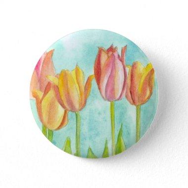 Pink Pastel Watercolor Tulip Flowers Pinback Button