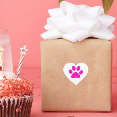 Pink Paw Prints Cute Girly Colorful Holiday White Heart Sticker