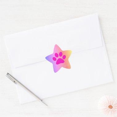 Pink Paw Prints Rose Gold Glitter Cute Girly Star Sticker