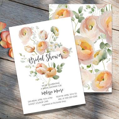 Pink Peach Blooms Bridal Shower Invitations