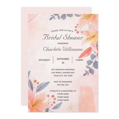 Pink Peach Blue Coral Floral