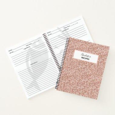 Pink Peach Gold Glitter Bride Bridal Shower Recipe Notebook