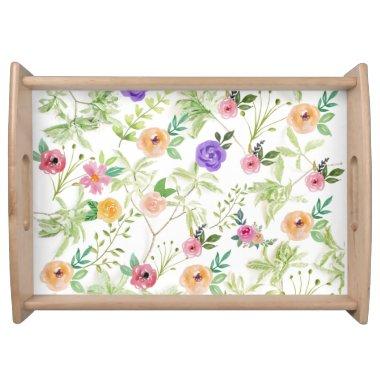 Pink Peach Yellow Purple Floral Greenery Serving Tray
