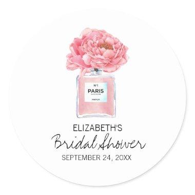 Pink Peonies and Perfume Floral Bridal Shower Classic Round Sticker