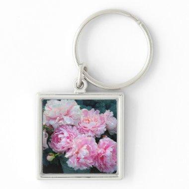 Pink Peonies Bouquet Original Art Keychain