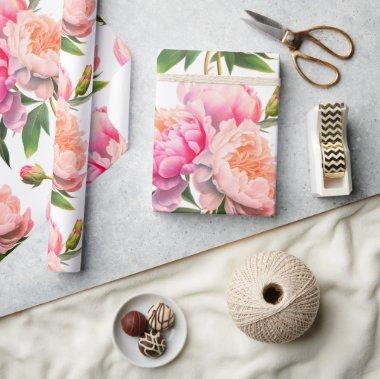 Pink Peonies Floral  Wrapping Paper