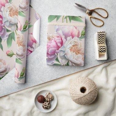 Pink Peonies Floral Bridal Shower Wrapping Paper
