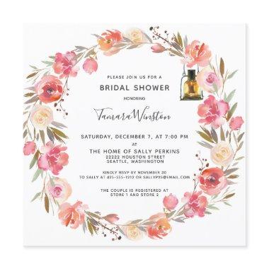 Pink Peonies Floral Gold Lights Bridal Shower Invitations