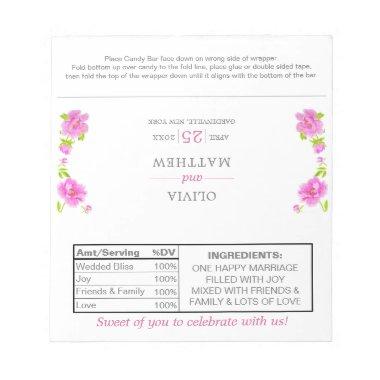 Pink Peonies Floral Wedding Candy Wrappers Notepad