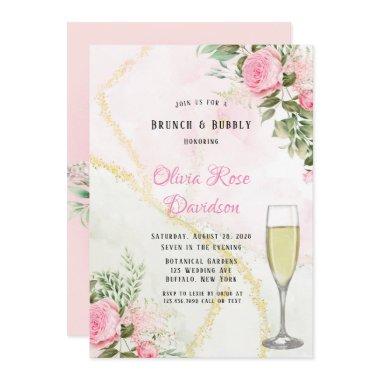 Pink Peony Bloom Alcohol Ink Brunch & Bubbly Invitations