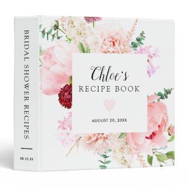 Pink Peony Botanical Bridal Shower Recipe Book 3 Ring Binder