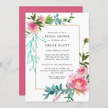 Pink Peony Floral Bridal Shower Invitations
