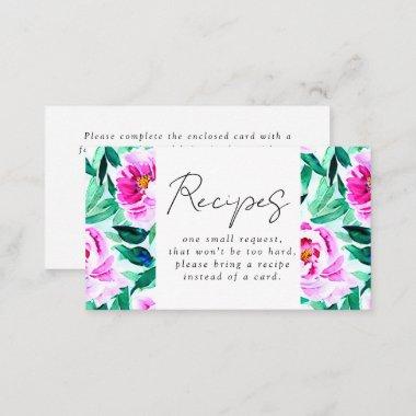 Pink Peony Floral Bridal Shower Recipe Request Enclosure Invitations