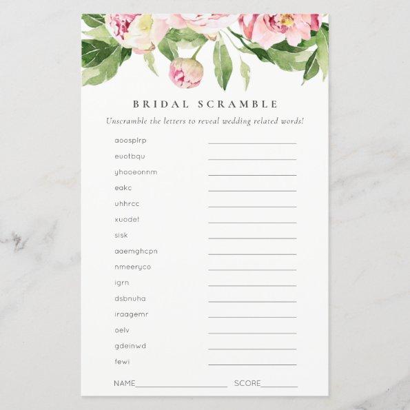 Pink Peony Floral Bridal Shower Word Scramble Game