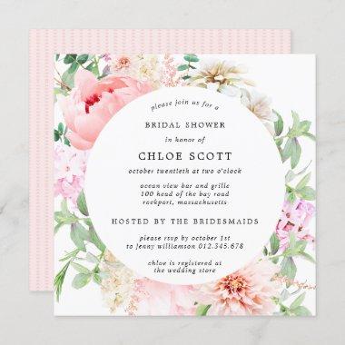 Pink Peony Floral Square Bridal Shower Invitations