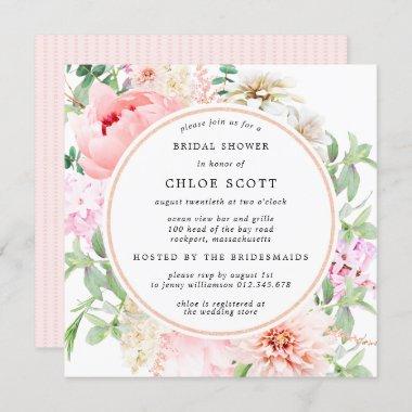 Pink Peony Floral Square Bridal Shower Invitations