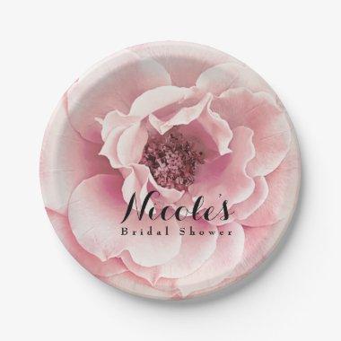 Pink Peony Flower Elegant Floral Custom Wedding Paper Plates
