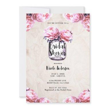 Pink Peony Mason Jar Rustic