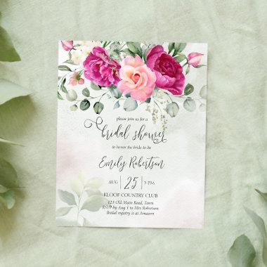 Pink peony roses greenery  invite