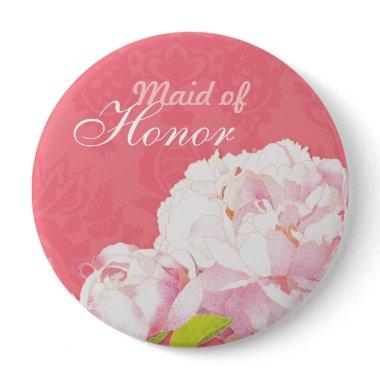 Pink Peony Wedding Maid of Honor Pinback Button