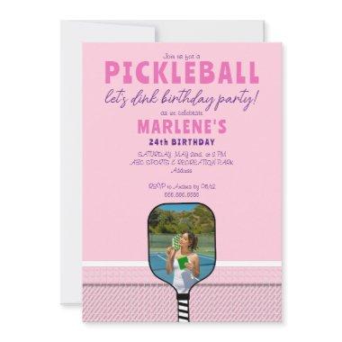 Pink Pickleball Paddle Photo Dink Birthday Party Invitations