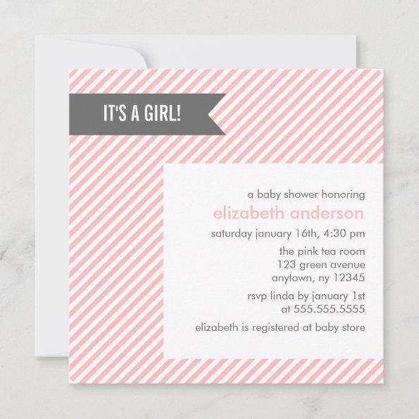 Pink Pinstripes Girl Baby Shower Invitations